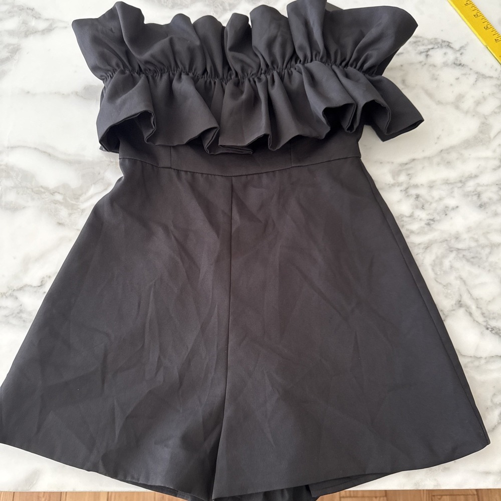 Black Off-Shoulder Ruffle Romper